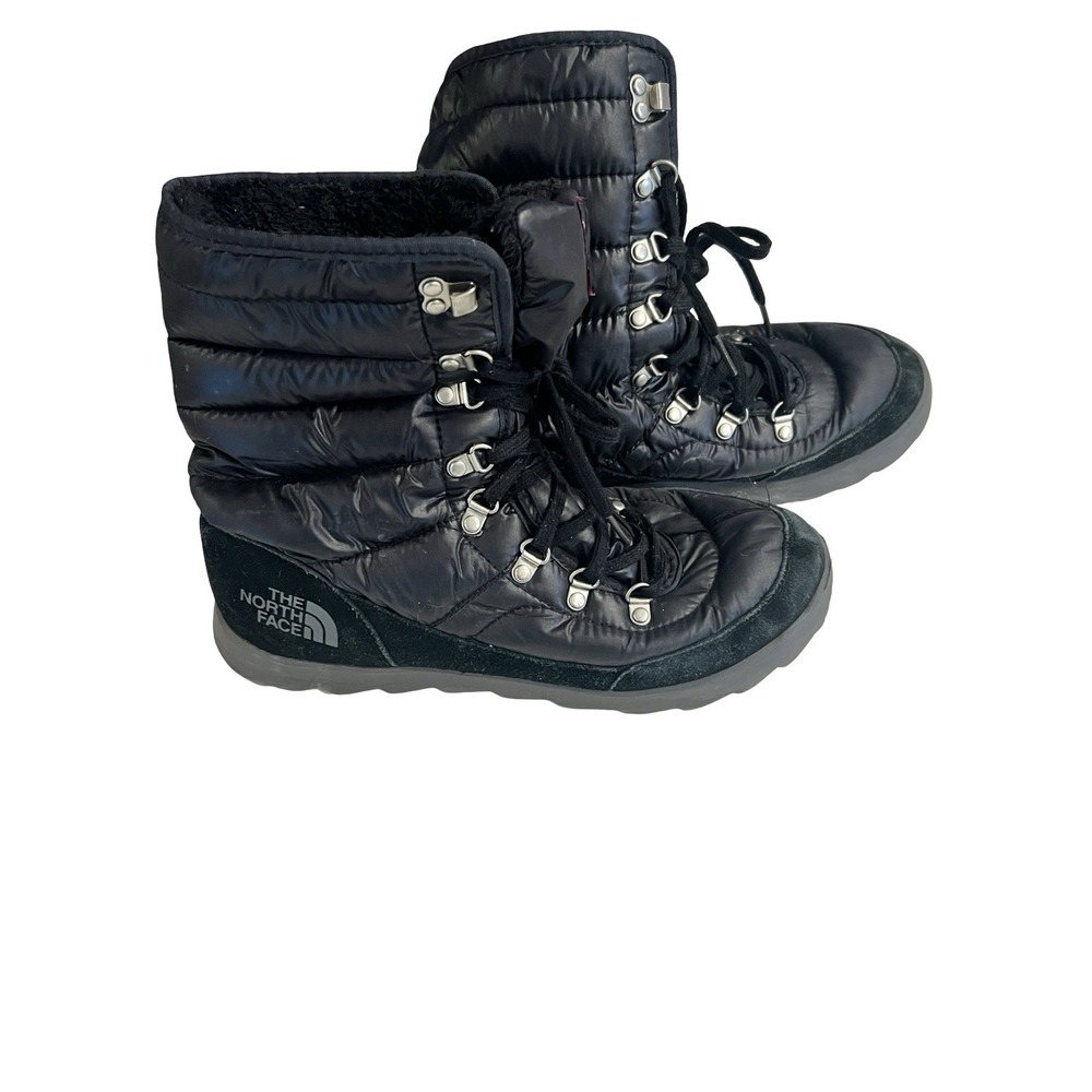 The North Face Women Size 9 Alpine Boots Black Faux Fur Lined Primaloft No Laces